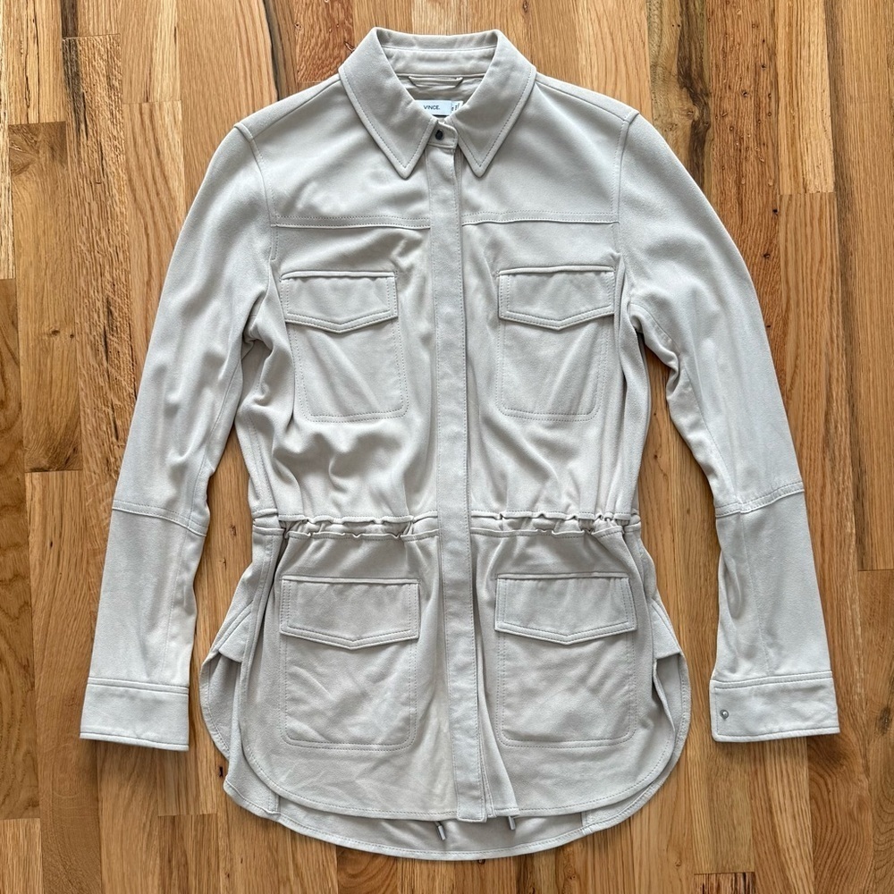Vince Nubuck Safari Shirt Jacket 100% Lamb Leather XS Beige Taupe - Picture 3 of 9